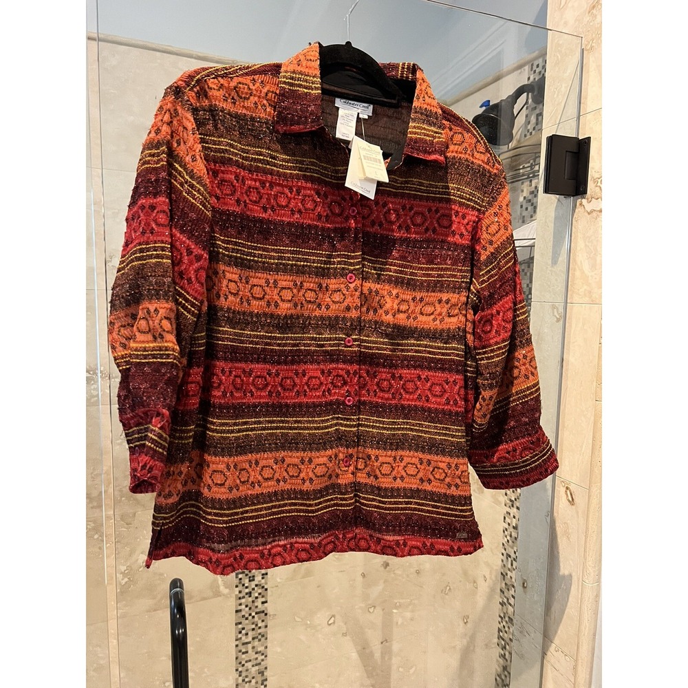 Coldwater Creek L Woven Art-to-Wear Persian Floral Paisley Crinkle Jacket NWT